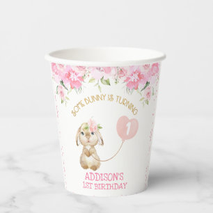 Gobelets En Papier Balloon de lapin rose Floral Coupes de papier d'an
