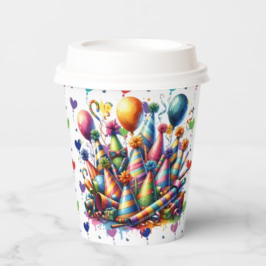 Gobelets En Papier Balloons Joyeux Anniversaire (Recto)