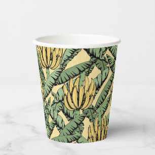 Gobelets En Papier Banane jaune tropicale et Feuilles