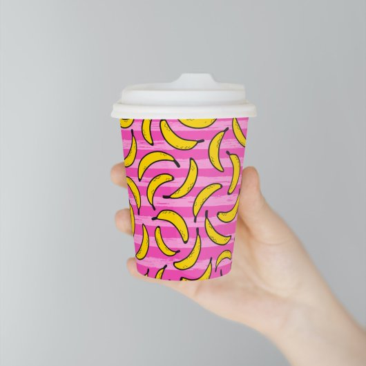 Gobelets En Papier Bananes jaunes mignonnes Pink Stripe été