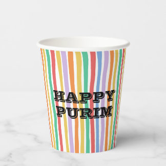 Gobelets En Papier Bande colorée Joyeux Pourim