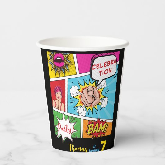 Gobelets En Papier Bande dessinée pop art anniversaire (Verso)