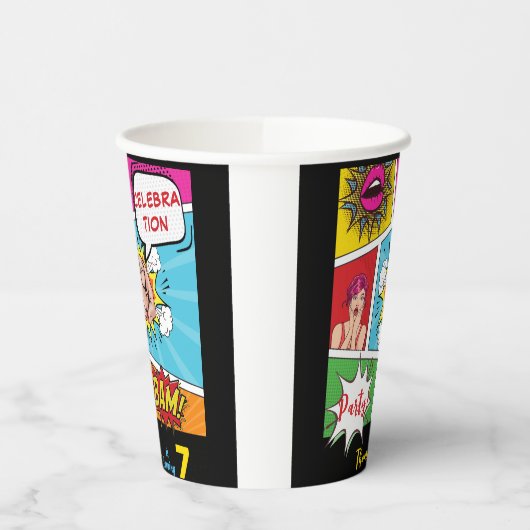 Gobelets En Papier Bande dessinée pop art anniversaire (Gauche)