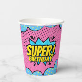 Gobelets En Papier Bande dessinée super-héros fille anniversaire (Verso)