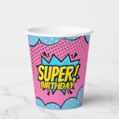 Gobelets En Papier Bande dessinée super-héros fille anniversaire (Recto)