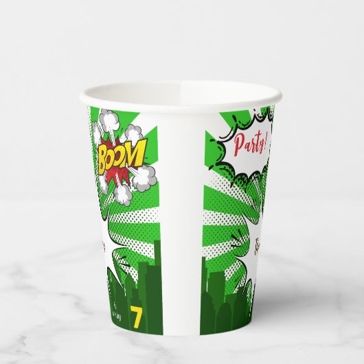 Gobelets En Papier Bande dessinée verte pop art anniversaire (Gauche)