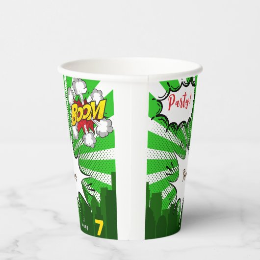 Gobelets En Papier Bande dessinée verte pop art anniversaire (Droite)