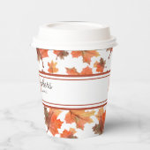 Gobelets En Papier Bandes de cacao et feuilles d'automne dorées perso (Gauche)