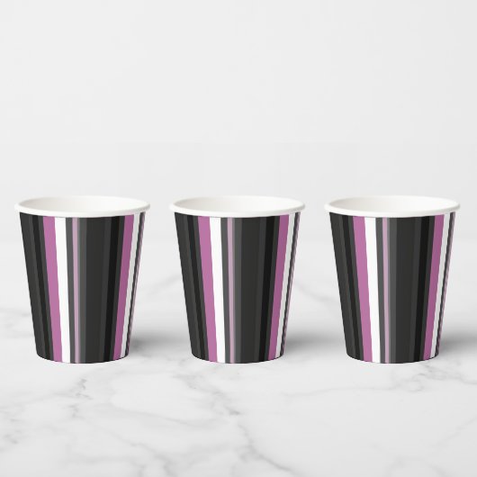 Gobelets En Papier Bandes noires, grises et blanches (Multi)