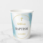 Gobelets En Papier Baptême Bleu Élégant (Verso)