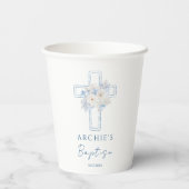 Gobelets En Papier Baptême croix florale bleue (Verso)