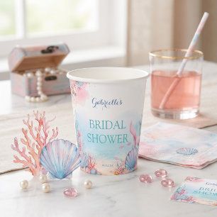 Gobelets En Papier Baptême de sirène Océan Aquarelle Rose Rêveur