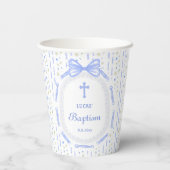 Gobelets En Papier Baptême floral de la structure en ruban bleu (Verso)