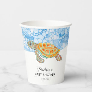 Gobelets En Papier Baptême personnalisé Tortue de mer aquarelle pour