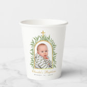 Gobelets En Papier Baptême Photo Verdure Faux Gold Foil Arch Script (Verso)
