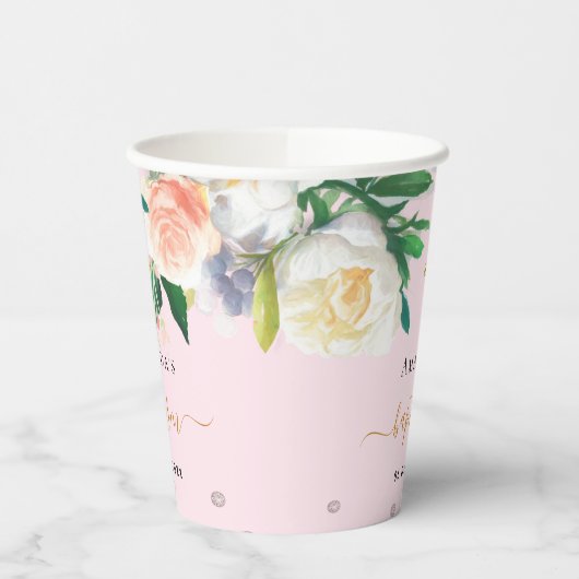 Gobelets En Papier Baptême rose fleurs blanches fille (Gauche)