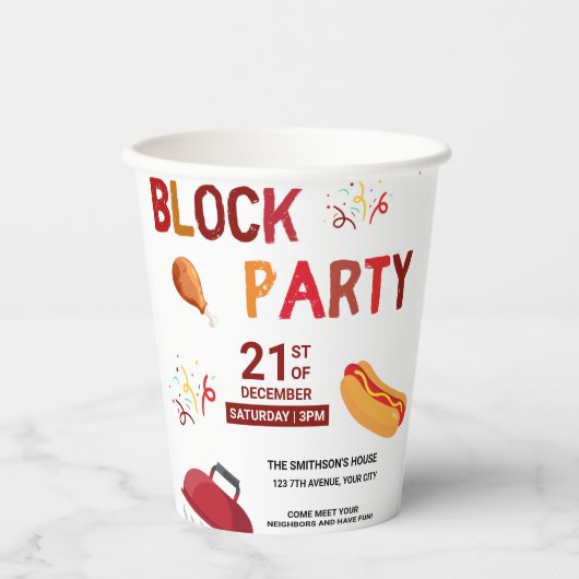 Gobelets En Papier Barbeque Snack Pique-Nique Amusants Quartier Bloc (Recto)