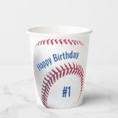 Gobelets En Papier Baseball Rouge Blanc et Bleu Nom et Parti de l'âge (Verso)