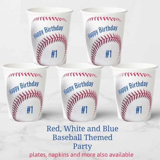 Gobelets En Papier Baseball Rouge Blanc et Bleu Nom et Parti de l'âge