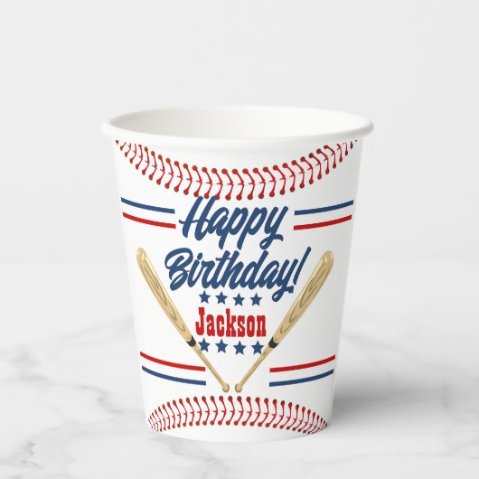 Gobelets En Papier Baseball Thème Personnalisé Anniversaire Coupe en  (Recto)