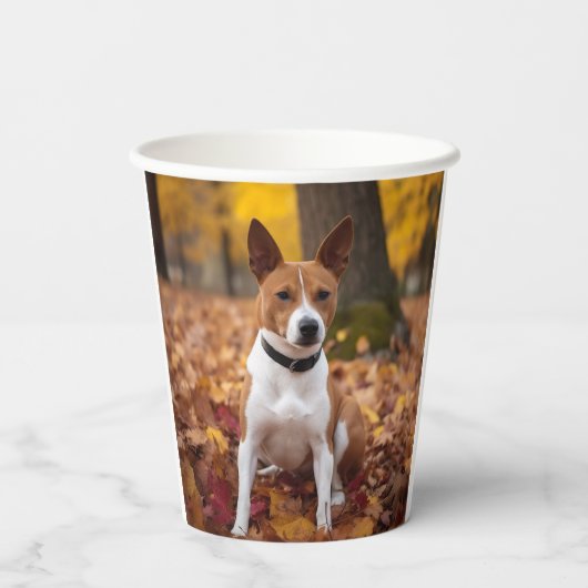 Gobelets En Papier Basenji en automne Feuilles automne Inspiration (Verso)