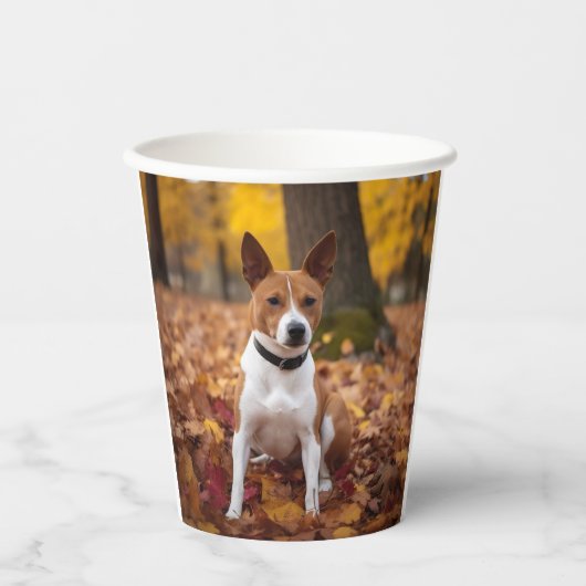 Gobelets En Papier Basenji en automne Feuilles automne Inspiration (Recto)