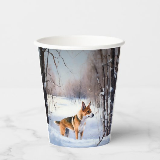 Gobelets En Papier Basenji Laisser neiger Noël (Recto)