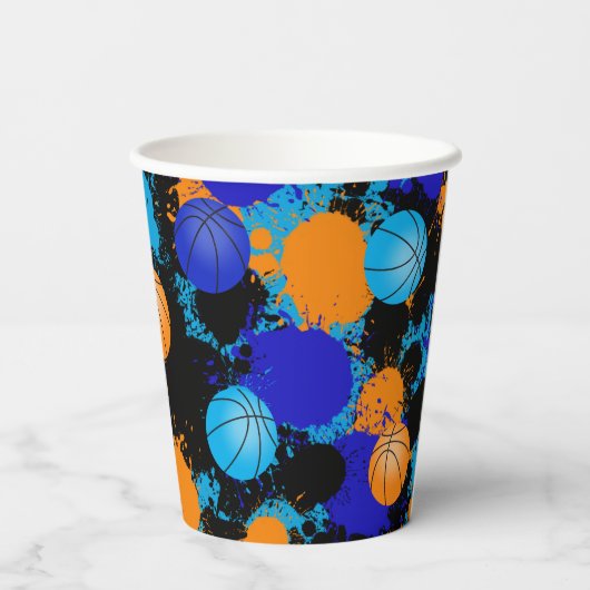 Gobelets En Papier Basket-ball Orange & Blue Paint Splatball Annivers (Verso)
