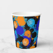 Gobelets En Papier Basket-ball Orange & Blue Paint Splatball Annivers (Recto)