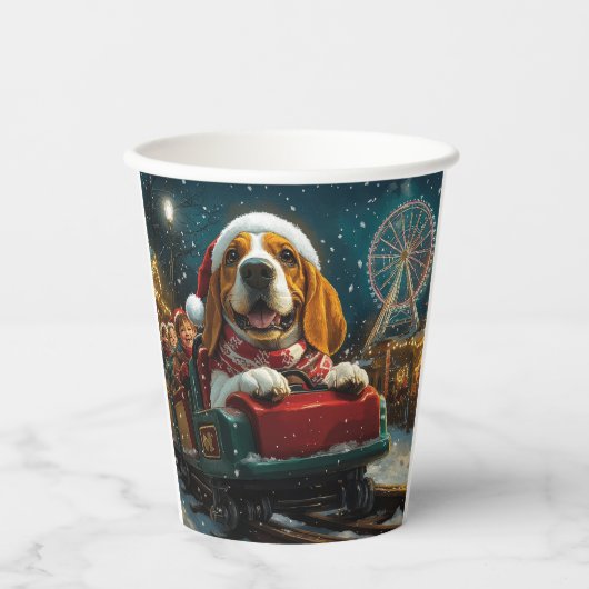 Gobelets En Papier Basset Hound Dog Roller Dessous de verre Noël (Recto)
