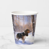 Gobelets En Papier Basset Hound Laisser neiger Noël (Recto)