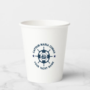 Gobelets En Papier Bateau bleu blanc Nautique Roue Bateau Vintage
