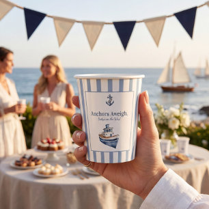 Gobelets En Papier Bateau d'ancre Baby Shower Thème Marin Garçon
