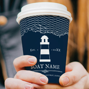 Gobelets En Papier Bateau phare bleu marine personnalisé