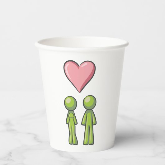 Gobelets En Papier Bâton vert Figure Couple Rose Coeur amour
