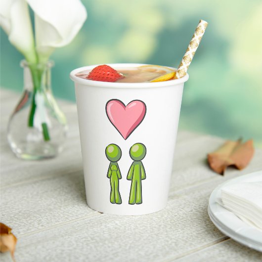 Gobelets En Papier Bâton vert Figure Couple Rose Coeur amour