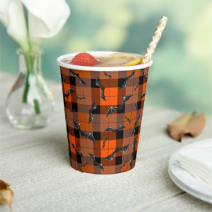 Gobelets En Papier Bats D'Halloween Cupides Sur Plaid