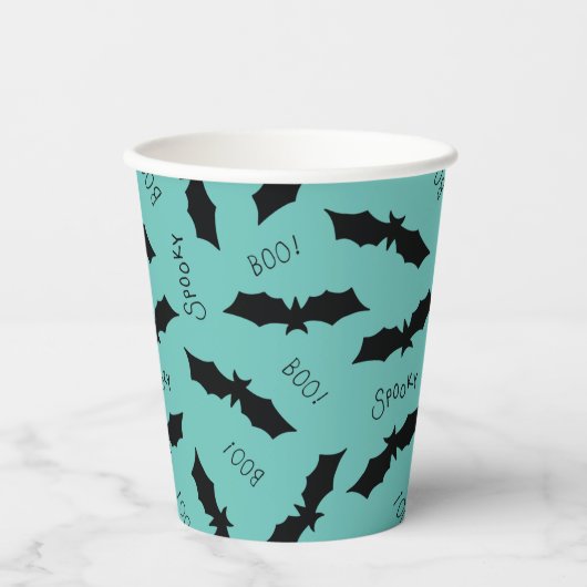 Gobelets En Papier Bats Turquoises mignons Coupes papier Halloween Pa (Recto)