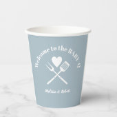 Gobelets En Papier BBQ Baby shower BABY-Q pour garçon bleu solide mod (Recto)