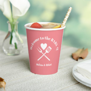 Gobelets En Papier BBQ Baby shower moderne en rose solide