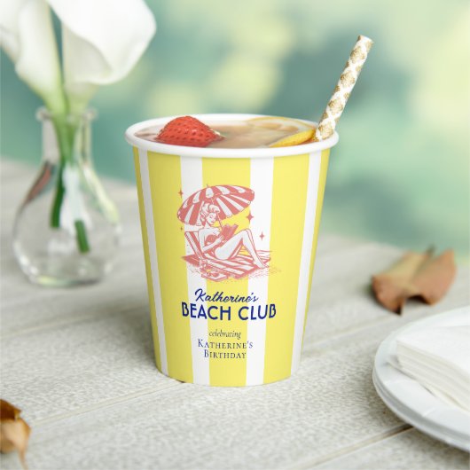 Gobelets En Papier Beach Club Cabana Jaune Fête d'Anniversaire (Insitu)