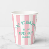 Gobelets En Papier Beach House Nom de famille Pink Cabana Stripe Napk (Verso)