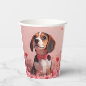 Gobelets En Papier Beagle avec Rose - Saint Valentin (Recto)