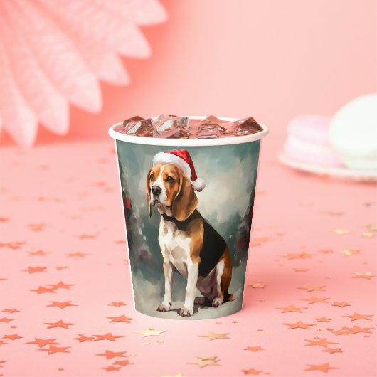 Gobelets En Papier Beagle dans la neige Noël (Insitu)
