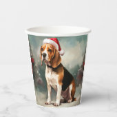 Gobelets En Papier Beagle dans la neige Noël (Recto)