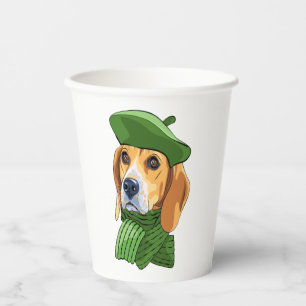 Gobelets En Papier Beagle de chien en vert béret français