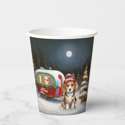 Gobelets En Papier Beagle d'hiver Caravan Christmas Adventure (Recto)