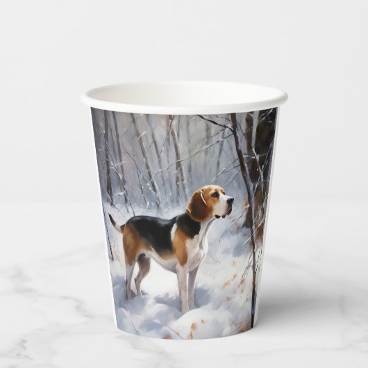 Gobelets En Papier Beagle Laisser Neige Noël (Verso)