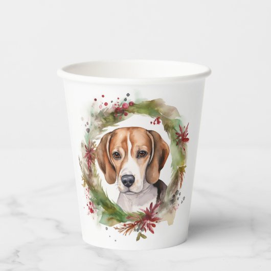 Gobelets En Papier Beagle Noël Wreath Festive Pup (Recto)