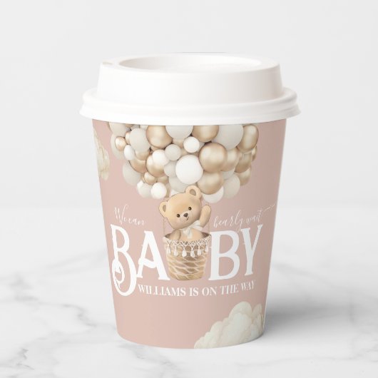 Gobelets En Papier Bear Balloons Bearly Wait Baby Girl Douche (Verso)